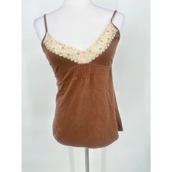 SO Tops - Vtg SO Babydoll Top Womens Medium Brown Lace Tank Top Camisole Y2K Festival Boho